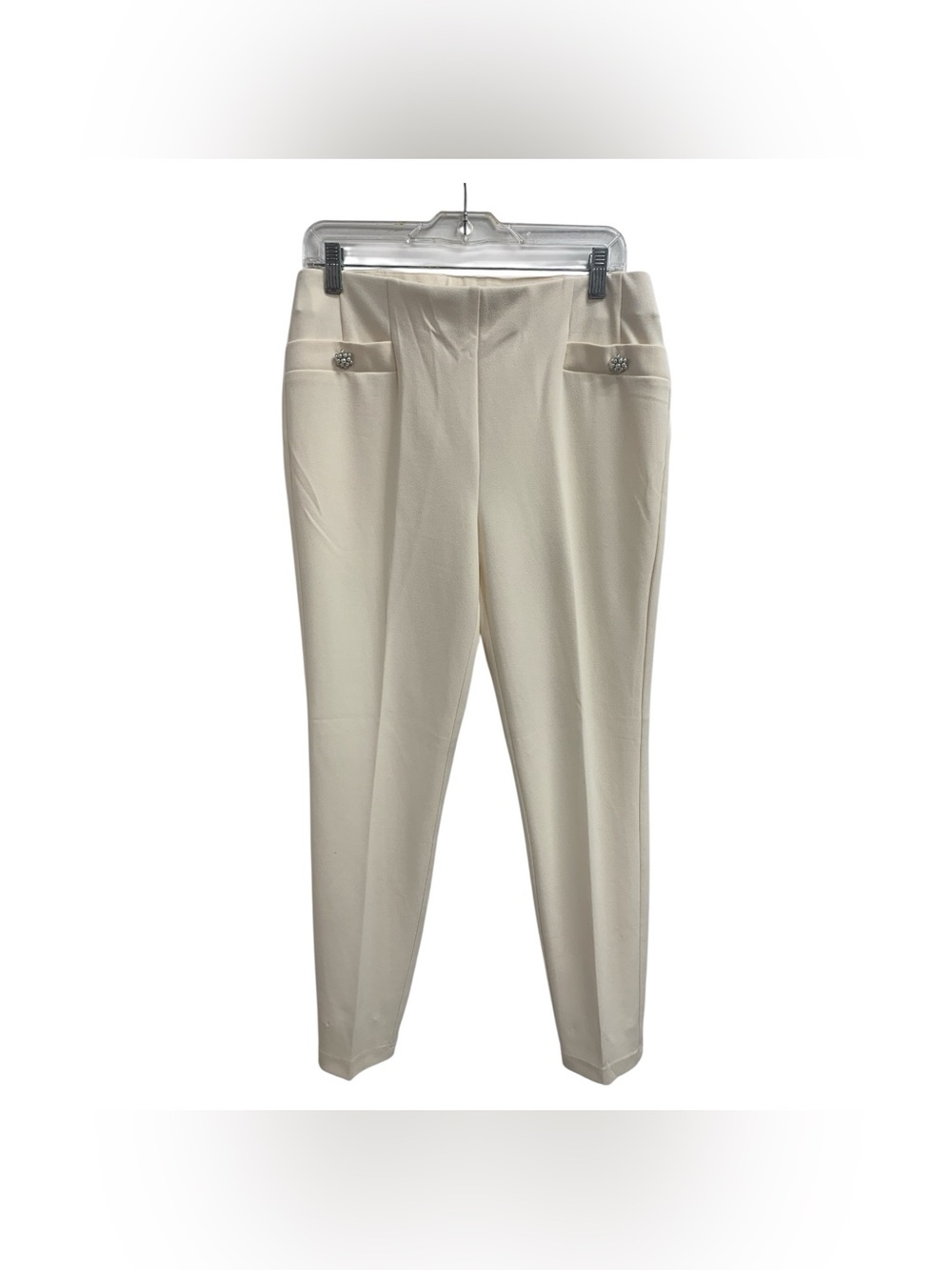 Soho Apparel Ivory Pull-On Tailored Pants with Decorative Buttons Size M